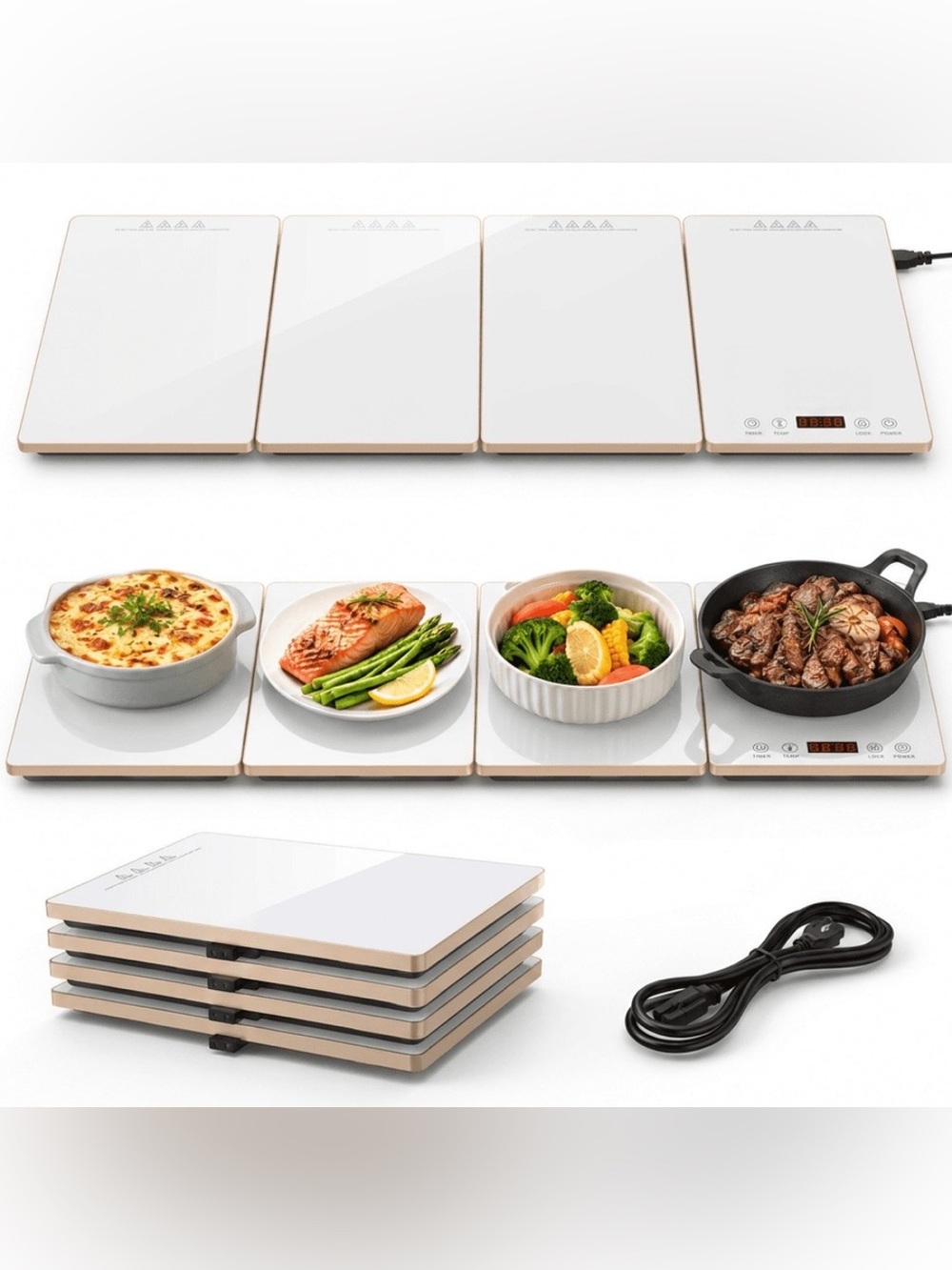Electric Food Warming Tray, 4-in-1 Buffet Food Warmer with 8 Temp Settings